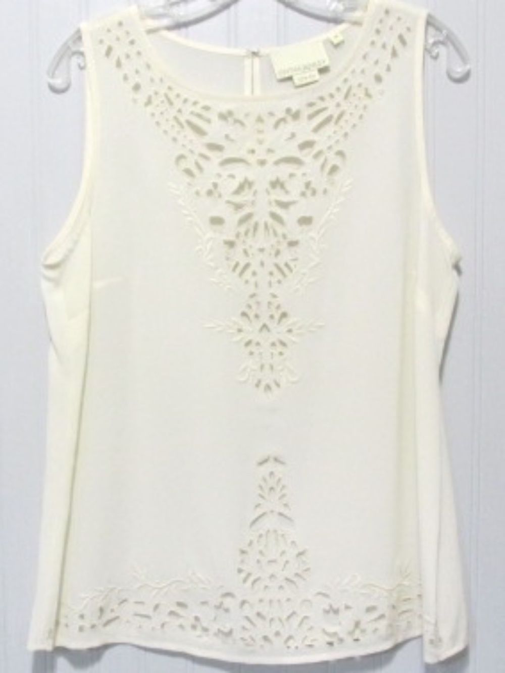 Ivory Silk NWOT Sleeveless Cut-Out Top, Size M - Picture 4 of 6